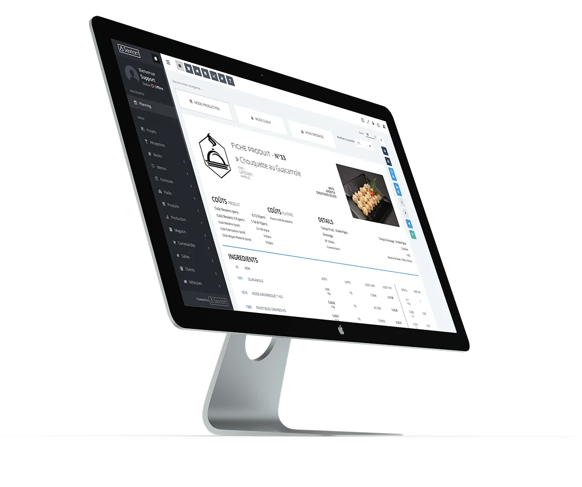Interface du logiciel SEXTAN FOR CATERING - ERP pour traiteurs